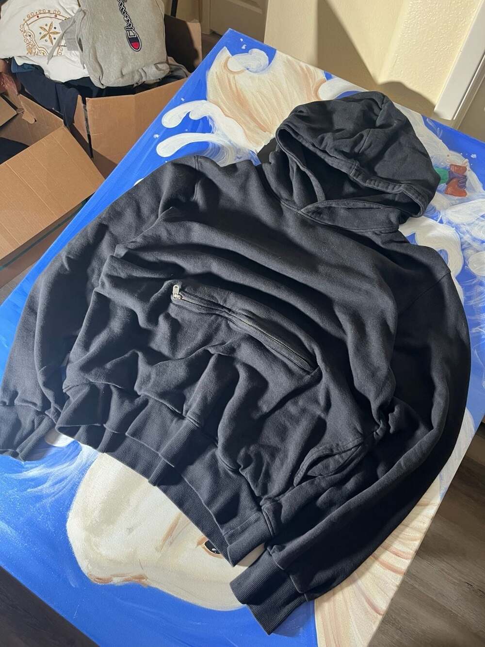 Richie Le Collection Black Zipper Pocket Hoodie Size Large